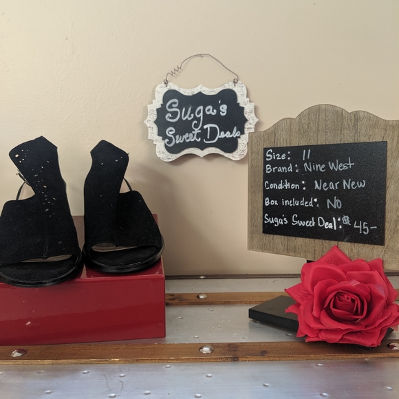 Nine West black suede block heel sz11 - Picture 4 of 6